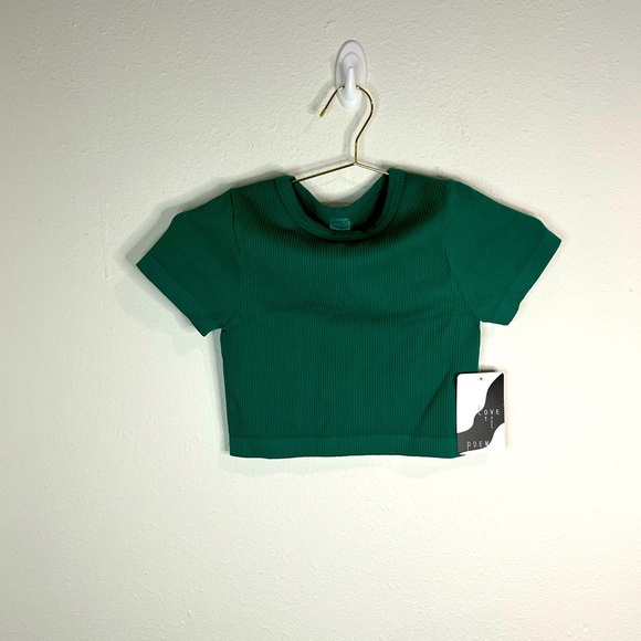 Love Poem Women Cropped Ribbed Tee Green Short Sleeve Y2K Trendy Fitted Top S/M - Picture 2 of 8